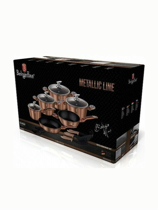 Berlinger Haus Metallic Line Cookware Set of Aluminum with Stone Coating Rose Gold Collection 15pcs