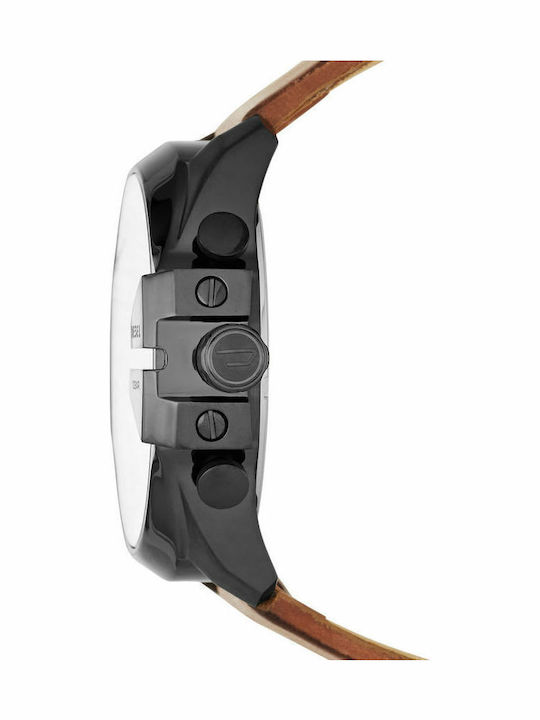 Diesel Mega Chief Men's Watch 51mm Chronograph Battery with Brown Leather Strap