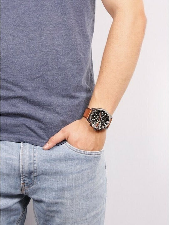 Diesel Mega Chief Men's Watch 51mm Chronograph Battery with Brown Leather Strap