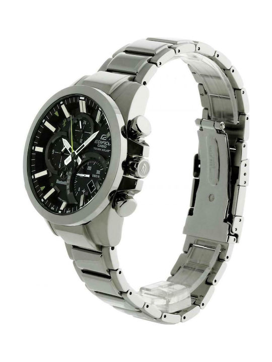 Casio Edifice Ανδρικό Ρολόι 48mm Χρονογράφος Solar με Ασημί Μεταλλικό Μπρασελέ