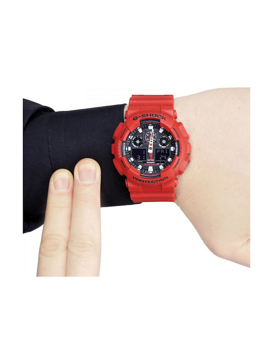 Casio G-Shock Αναλογικό/Ψηφιακό Ρολόι Χρονογράφος Μπαταρίας με Καουτσούκ Λουράκι σε Κόκκινο χρώμα