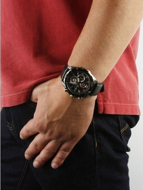 Casio Edifice Мъжки Часовник 49мм На Батерия С Черна Кожена Каишка