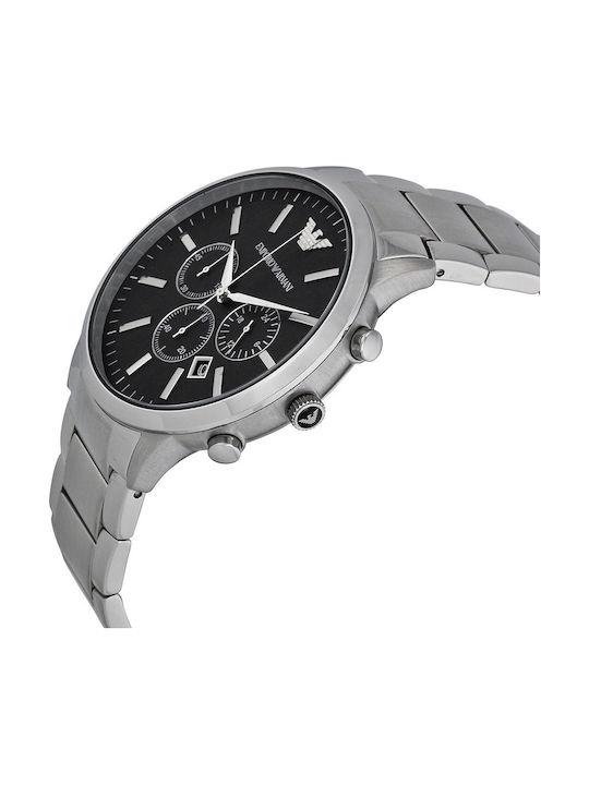 Emporio Armani Ανδρικό Ρολόι 45mm Χρονογράφος Μπαταρίας με Ασημί Μεταλλικό Μπρασελέ