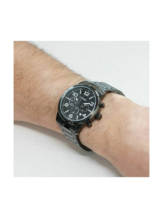 Citizen Ανδρικό Ρολόι 42mm Χρονογράφος Μπαταρίας με Μαύρο Μεταλλικό Μπρασελέ
