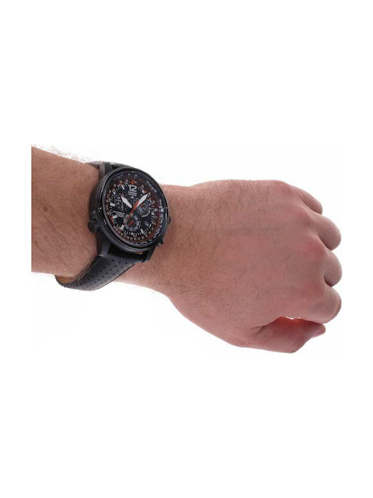 Citizen Promaster Sky Ανδρικό Ρολόι 44mm Χρονογράφος Eco - Drive με Μαύρο Δερμάτινο Λουράκι