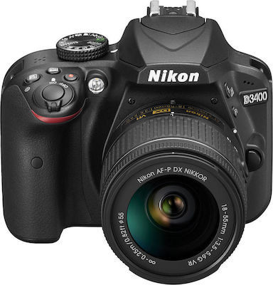 Nikon DSLR Φωτογραφική Μηχανή D3400 Crop Frame Kit (EF-S 18-135mm F3.5-5.6 IS USM + W-E1 Wi-Fi Adapter)Kit (AF-P DX 18-55mm F3.5-5.6G VR + AF-P DX 70-300mm F4.5-6.3G ED VR)Kit (HD DA 18-50mm F4-5.6 DC WR RE + DA 50-200mm F4-5.6 ED WR) Black