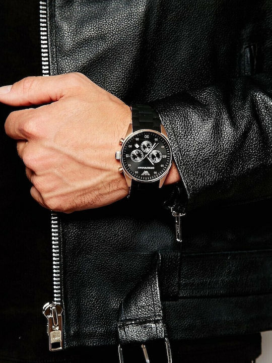 Emporio Armani Ceas Barbatesc 43mm Cronograf Cu Baterie Cu Curea Din Cauciuc Neagră