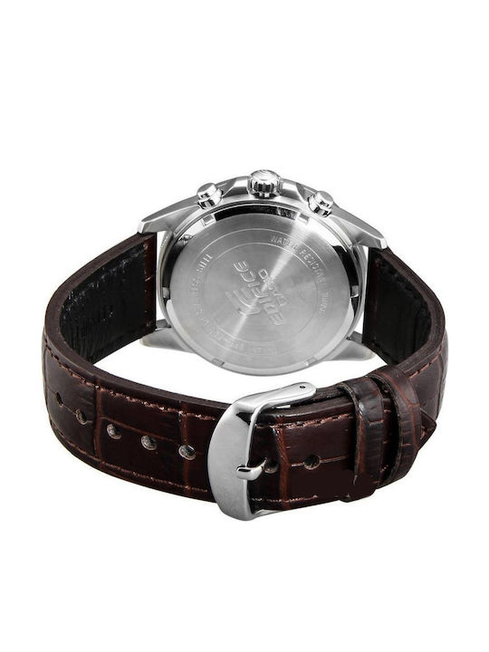 Casio Edifice Ανδρικό Ρολόι 43.8mm Χρονογράφος Μπαταρίας με Καφέ Δερμάτινο Λουράκι
