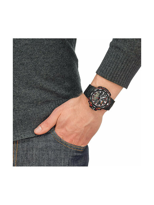 Casio Pro Trek Ανδρικό Ρολόι 43mm Solar με Μαύρο Καουτσούκ Λουράκι