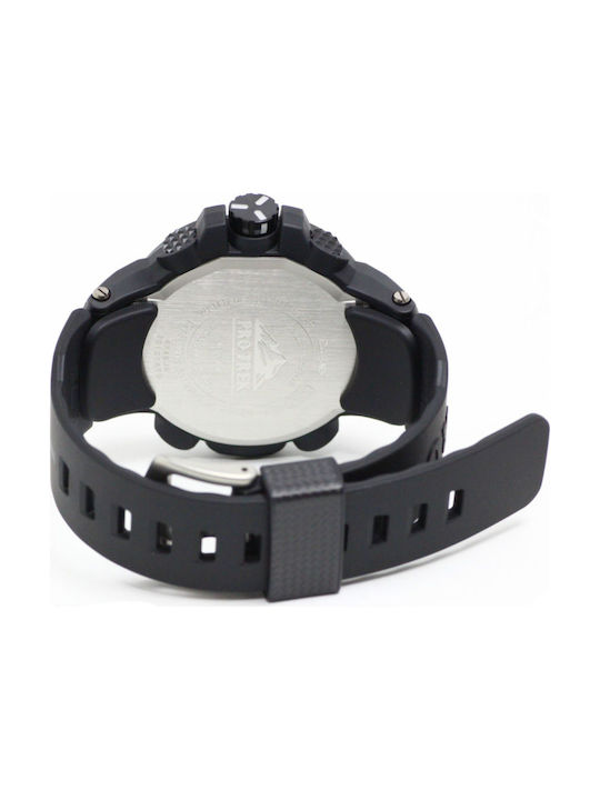 Casio Pro Trek Ανδρικό Ρολόι 43mm Solar με Μαύρο Καουτσούκ Λουράκι