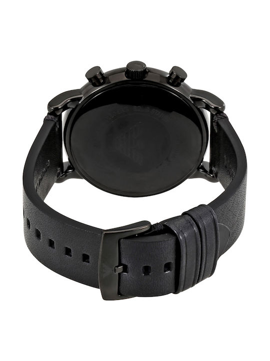 Luigi Herrenuhr 46mm Chronograph Batterie mit Schwarz Lederarmband