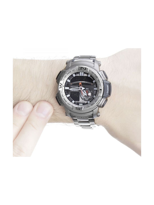 Casio Pro Trek Battery Chronograph Watch with Metal Bracelet Silver