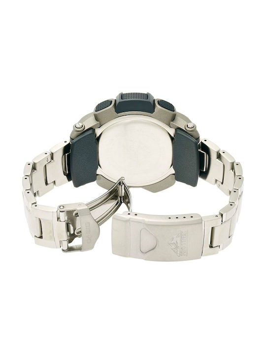 Casio Pro Trek Battery Chronograph Watch with Metal Bracelet Silver