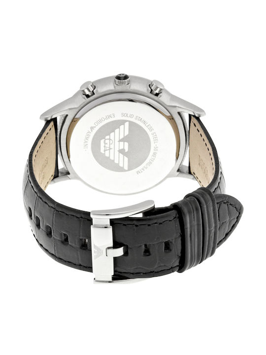 Emporio Armani Men's Watch 43mm Chronograph Battery with Black Leather Strap