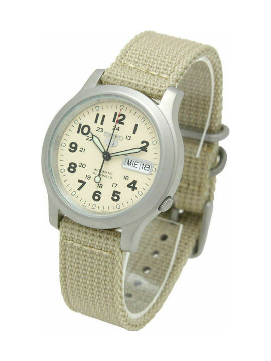 Seiko 5 Automatic Ανδρικό Ρολόι 37mm Αυτόματο με Μπεζ Υφασμάτινο Λουράκι