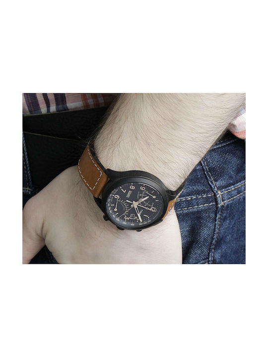 Timex Ceas Cronograf Baterie cu Maro Curea de piele