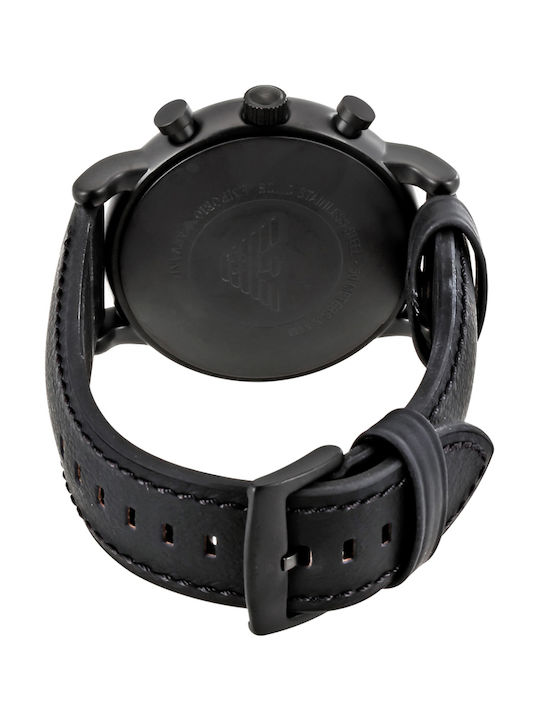 Emporio Armani Men's Watch 46mm Chronograph Battery with Black Leather Strap