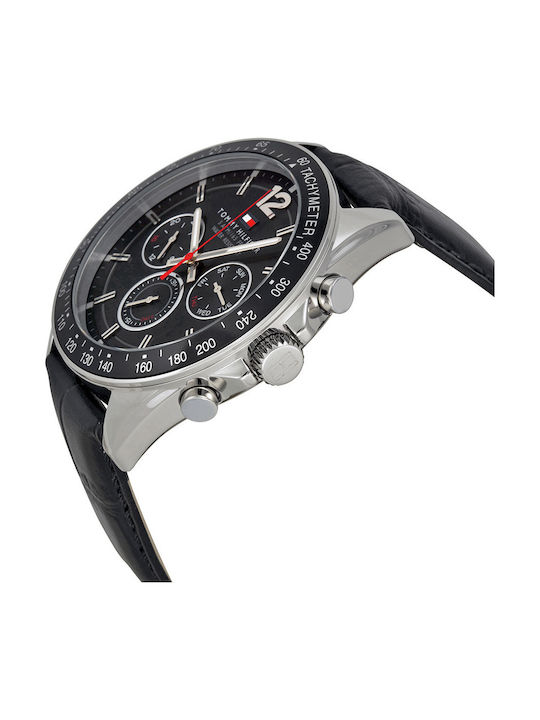 Tommy Hilfiger Luke Ανδρικό Ρολόι 47mm Χρονογράφος Μπαταρίας με Μαύρο Δερμάτινο Λουράκι