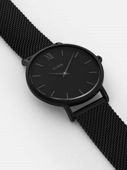 Cluse Minuit Mesh Γυναικείο Ρολόι 38mm Μπαταρίας με Μαύρο Μεταλλικό Μπρασελέ