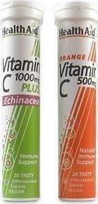 Health Aid Vitamin C 1000 Plus Echinacea & Vitamin C 500 Vitamin for Energy & Immune System Boost 1000mg 2 x 20 effervescent tablets