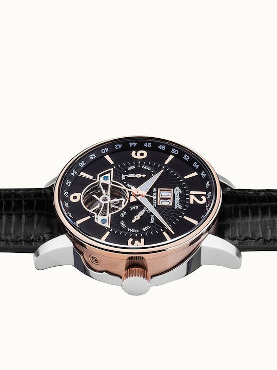 Ingersoll Grafton Automatic Ανδρικό Ρολόι 42mm Χρονογράφος Αυτόματο με Μαύρο Δερμάτινο Λουράκι