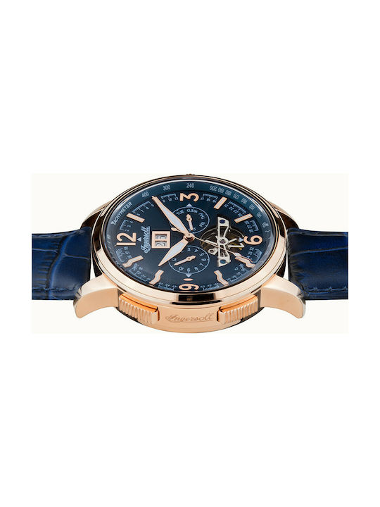 Ingersoll Regent Automatic Ανδρικό Ρολόι 47mm Χρονογράφος Αυτόματο με Μπλε Δερμάτινο Λουράκι