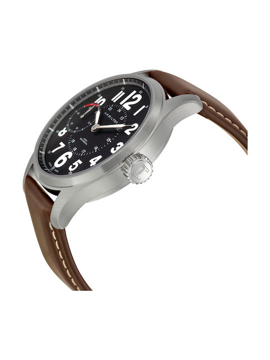 Hamilton Ανδρικό Ρολόι 44mm Αυτόματο με Καφέ Δερμάτινο Λουράκι