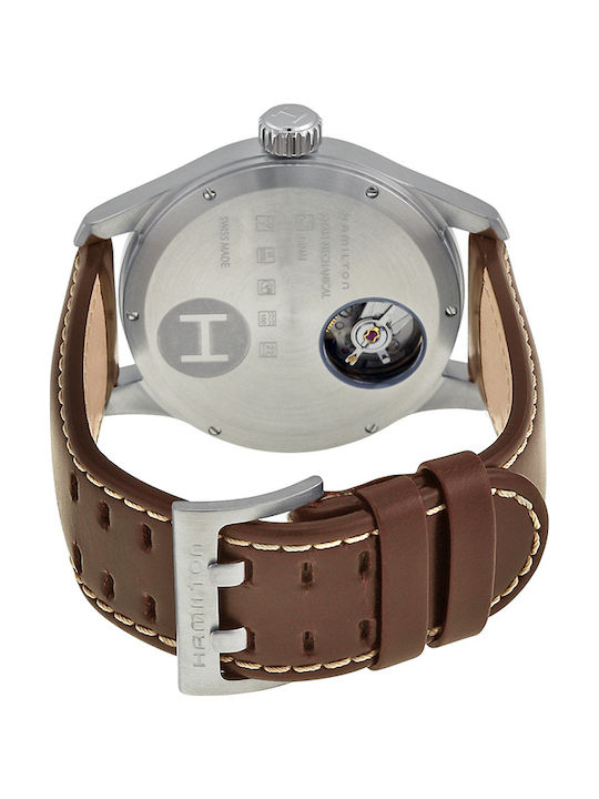 Hamilton Ανδρικό Ρολόι 44mm Αυτόματο με Καφέ Δερμάτινο Λουράκι