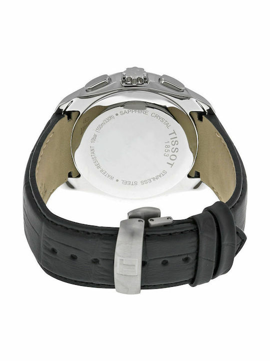 Tissot Couturier Herrenuhr 44mm Chronograph Batterie mit Schwarz Lederarmband