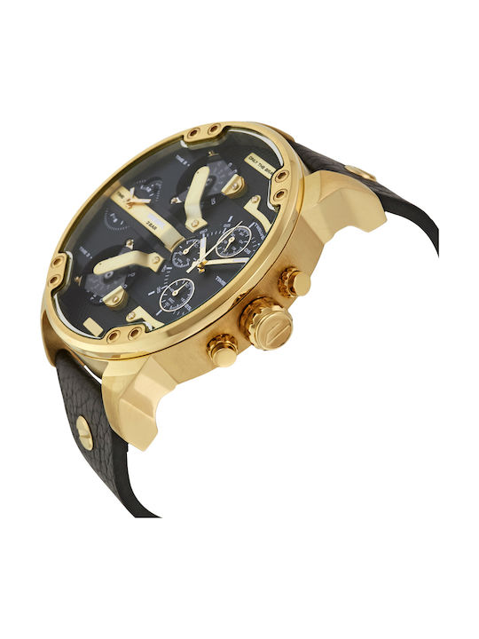 Diesel Mr Daddy 2 Ανδρικό Ρολόι 57mm Χρονογράφος Μπαταρίας με Μαύρο Δερμάτινο Λουράκι