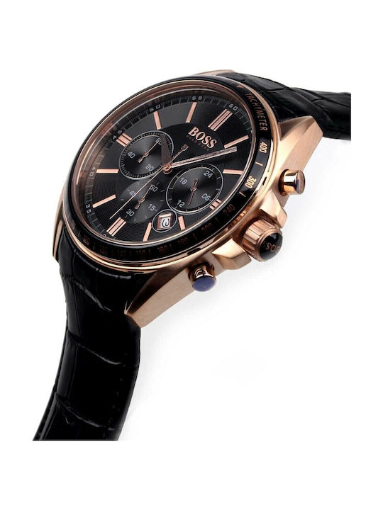 Boss Driver Ανδρικό Ρολόι 44mm Χρονογράφος Μπαταρίας με Μαύρο Δερμάτινο Λουράκι