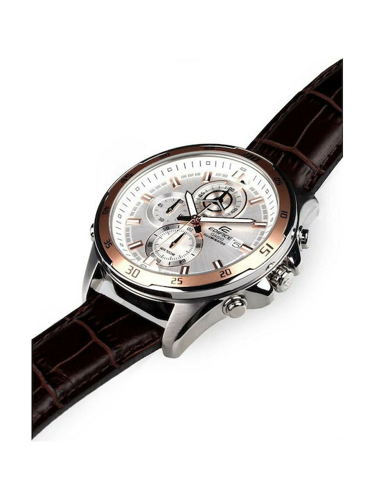 Casio Ανδρικό Ρολόι 48mm Χρονογράφος Μπαταρίας με Καφέ Δερμάτινο Λουράκι