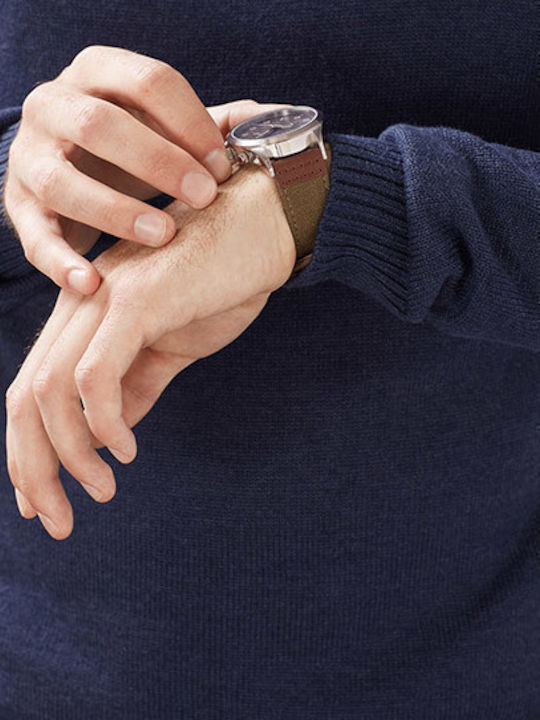 Esprit Ανδρικό Ρολόι 43mm Μπαταρίας με Καφέ Δερμάτινο Λουράκι