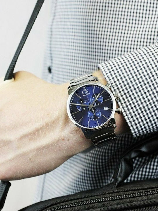 Calvin Klein City Ανδρικό Ρολόι 43mm Χρονογράφος Μπαταρίας με Ασημί Μεταλλικό Μπρασελέ