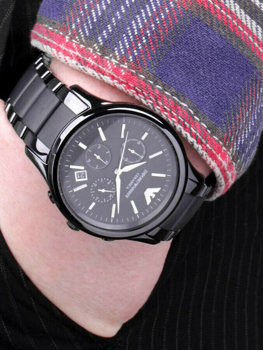 Emporio Armani Herrenuhr 43mm Chronograph Batterie mit Schwarz Keramikarmband