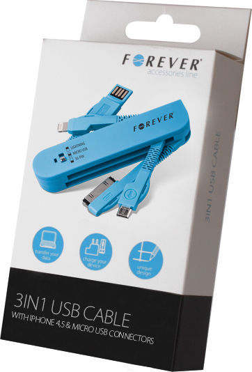 Forever Pocket USB to Apple 30-Pin/Lightning/micro USB Cable Μπλε 0.1m (T_0013421)