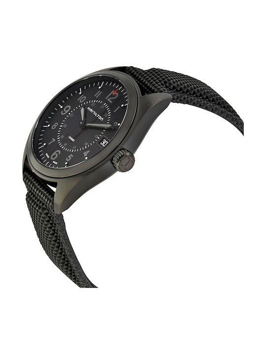 Hamilton Khaki Ανδρικό Ρολόι 40mm Μπαταρίας με Μαύρο Δερμάτινο Λουράκι