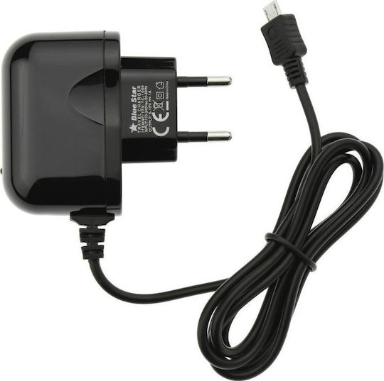 Blue Star Φορτιστής με Ενσωματωμένο Καλώδιο micro USB 5W Μαύρος (Travel Charger Universal micro USB 1000mAh)