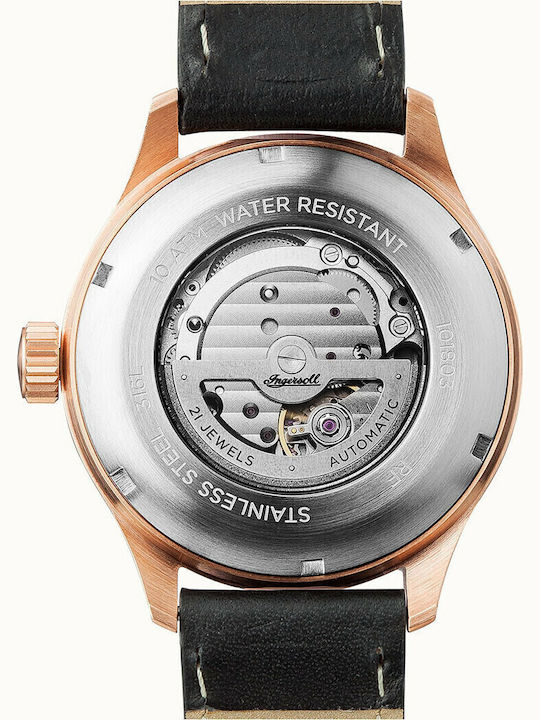 Ingersoll The Bateman Automatic Ανδρικό Ρολόι 45mm Αυτόματο με Μαύρο Δερμάτινο Λουράκι