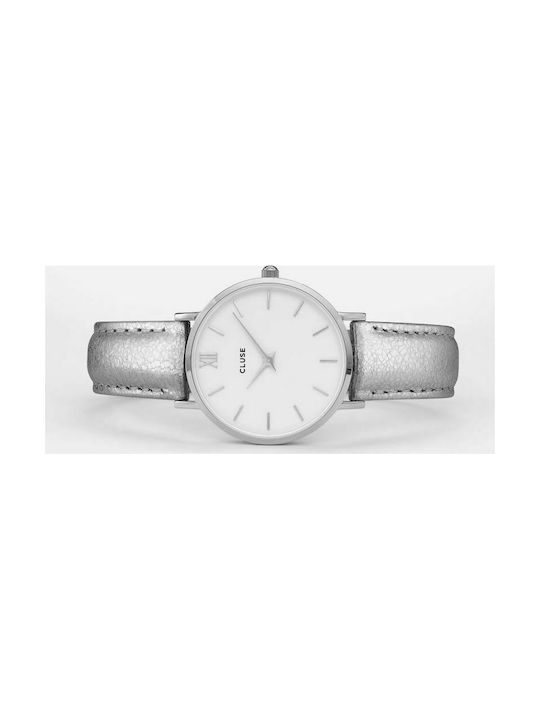 Cluse Minuit Watch with Silver Leather Strap