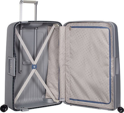 Samsonite S'Cure Spinner 69cm Silver Medium Travel Suitcase Hard Gray with 4 Wheels Height 69cm