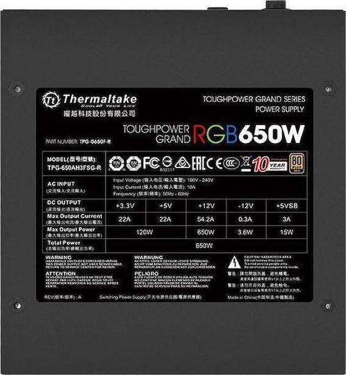 Thermaltake Toughpower Grand RGB 650W Black Computer Power Supply Full Modular 80 Plus Gold