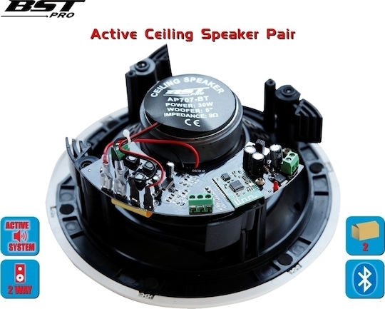 BST AP707-BT Boxe de Instalare Tavan Autoîntăritoare 30W cu Bluetooth Pereche Albă