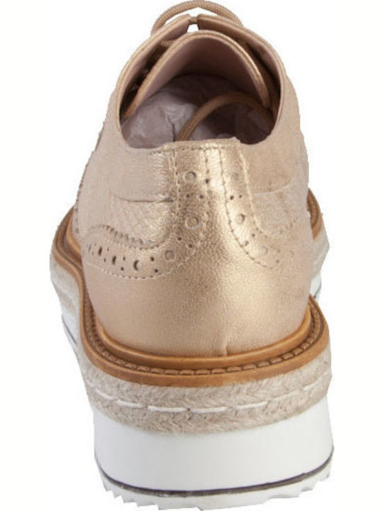 8343 Γυναικεία Flatform Oxfords σε Χρυσό Χρώμα