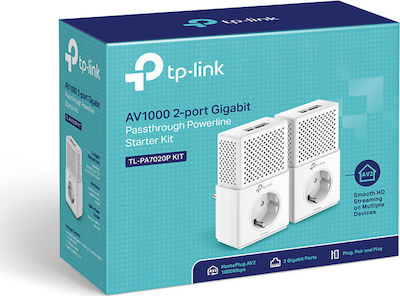 TP-LINK TL-PA7020PKIT v2 Powerline για Ενσύρματη Σύνδεση με Passthrough Πρίζα και 2 Θύρες Ethernet