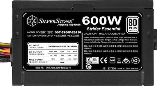 Silverstone Essential 600W Μαύρο Τροφοδοτικό Υπολογιστή Full Wired 80 Plus Standard