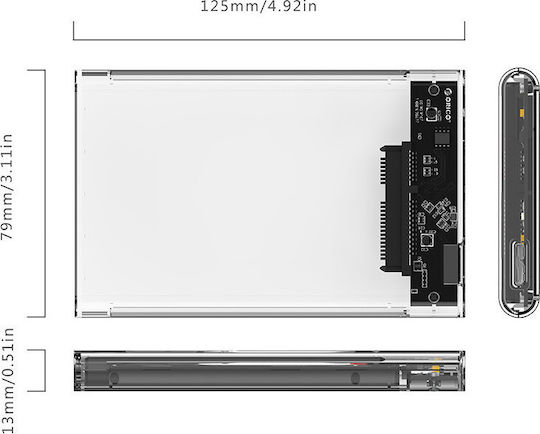 Orico Θήκη για Σκληρό Δίσκο 2.5" SATA III με σύνδεση USB3.0 σε Διάφανο χρώμα