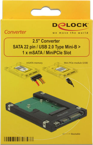 DeLock SATA 22pin / USB 2.0 Mini-B към mSATA 62853 Конвертор