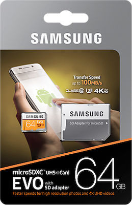 Samsung Evo microSDXC U3 UHS-I 100MB/s με αντάπτορα