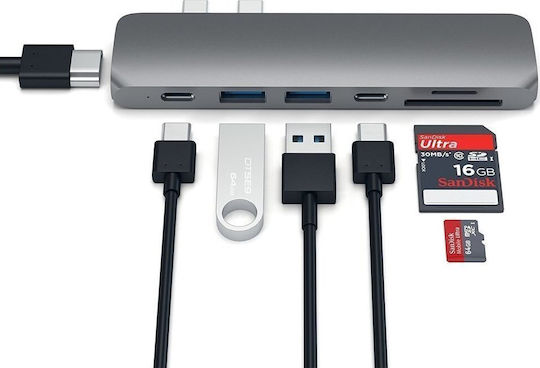 Satechi Dual USB-C Docking Station mit HDMI 4K PD und Verbindung 2 Monitore Gray (ST-CMBPM)